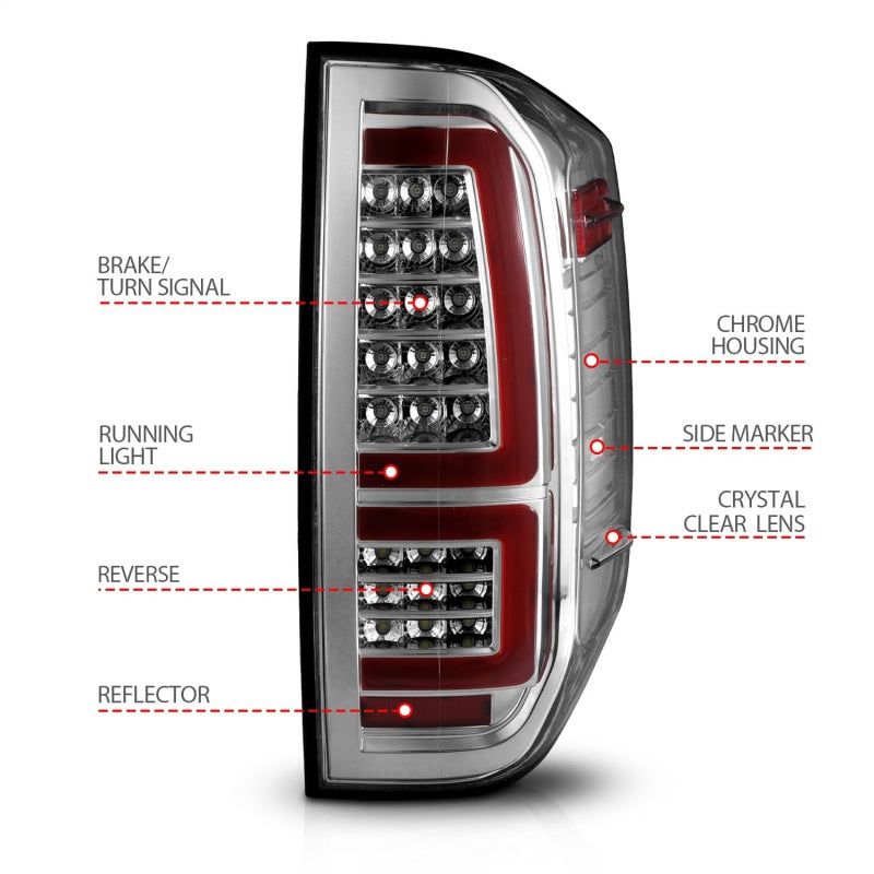 ANZO 2014-2021 Toyota Tundra LED Taillights Chrome Housing/Clear Lens - Burkken Auto Parts