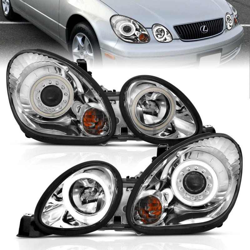 ANZO 1998-2005 Lexus Gs300 Projector Headlights w/ Halo Chrome - Burkken Auto Parts