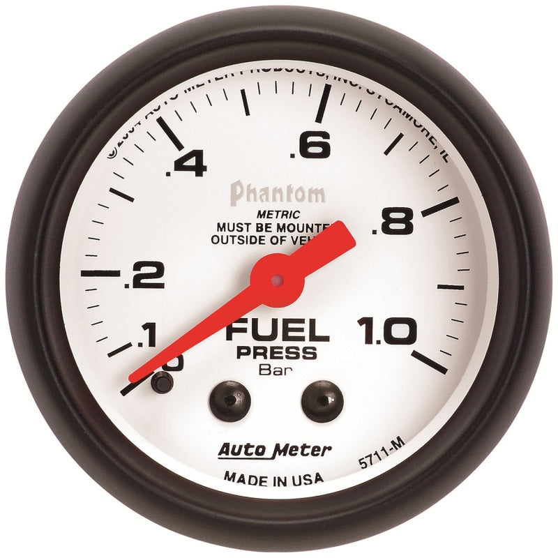 Autometer Phantom 2-1/16in 0-1.0 Bar Mechanical Fuel Pressure Gauge - Burkken Auto Parts