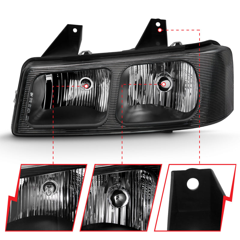 ANZO 2003-2017 Chevy Express Crystal Headlight Black - Burkken Auto Parts