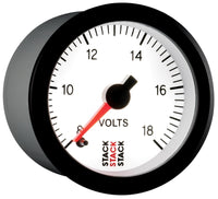 Autometer Stack 52mm 8-18V Pro Stepper Motor Battery Voltage Gauge - White - Burkken Auto Parts
