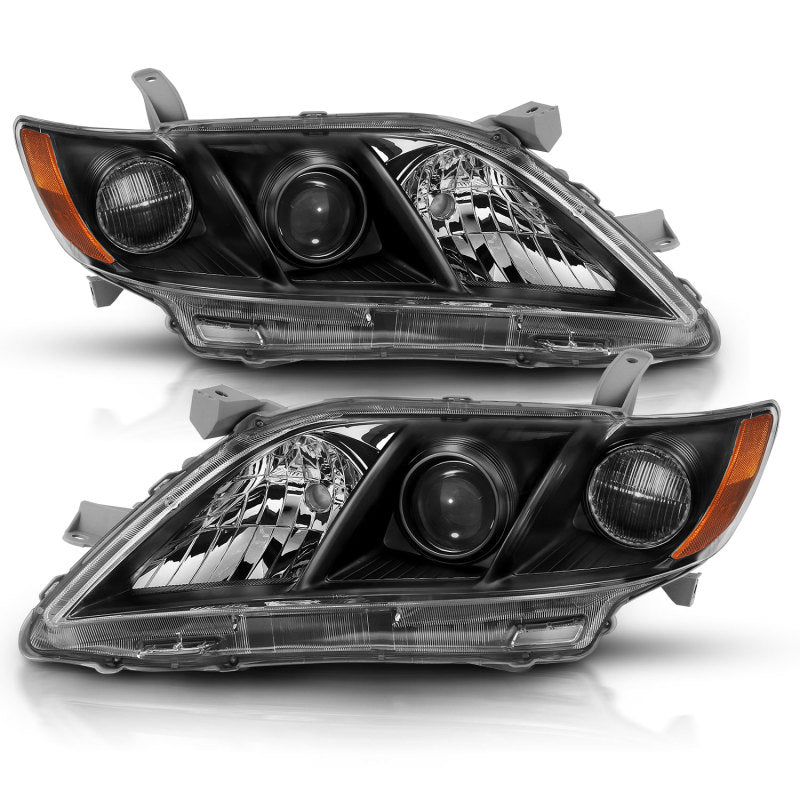 ANZO 2007-2009 Toyota Camry Projector Headlight Black Amber - Burkken Auto Parts