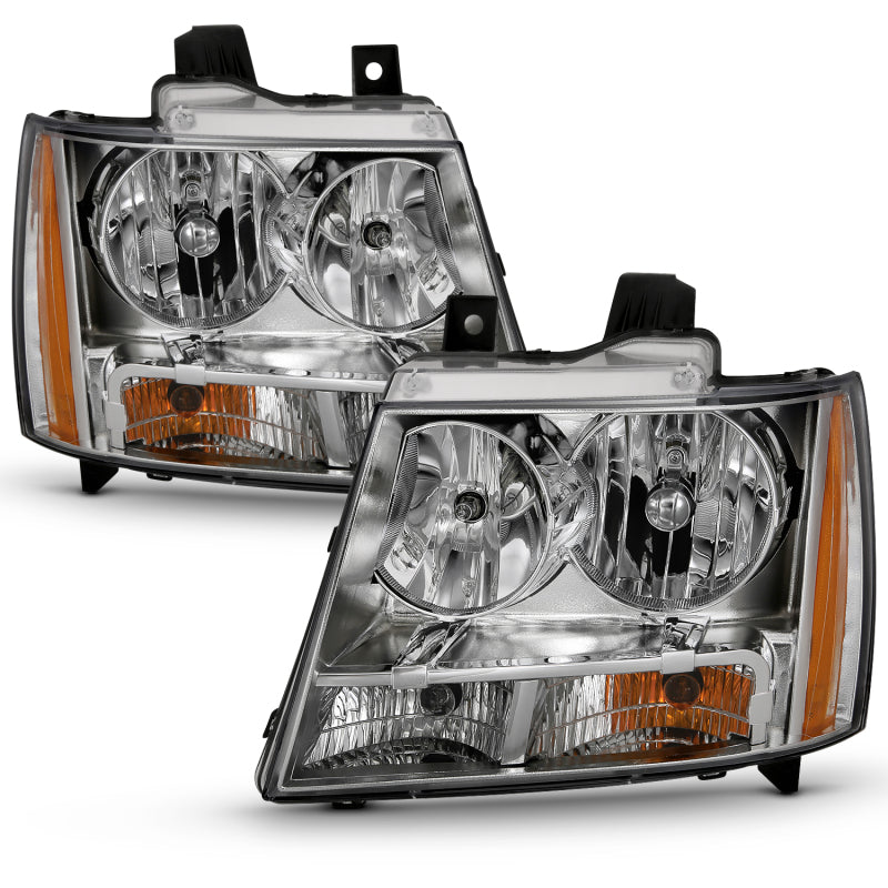 ANZO 2007-2014 Chevy Tahoe Crystal Headlight Chrome Amber(OE) - Burkken Auto Parts