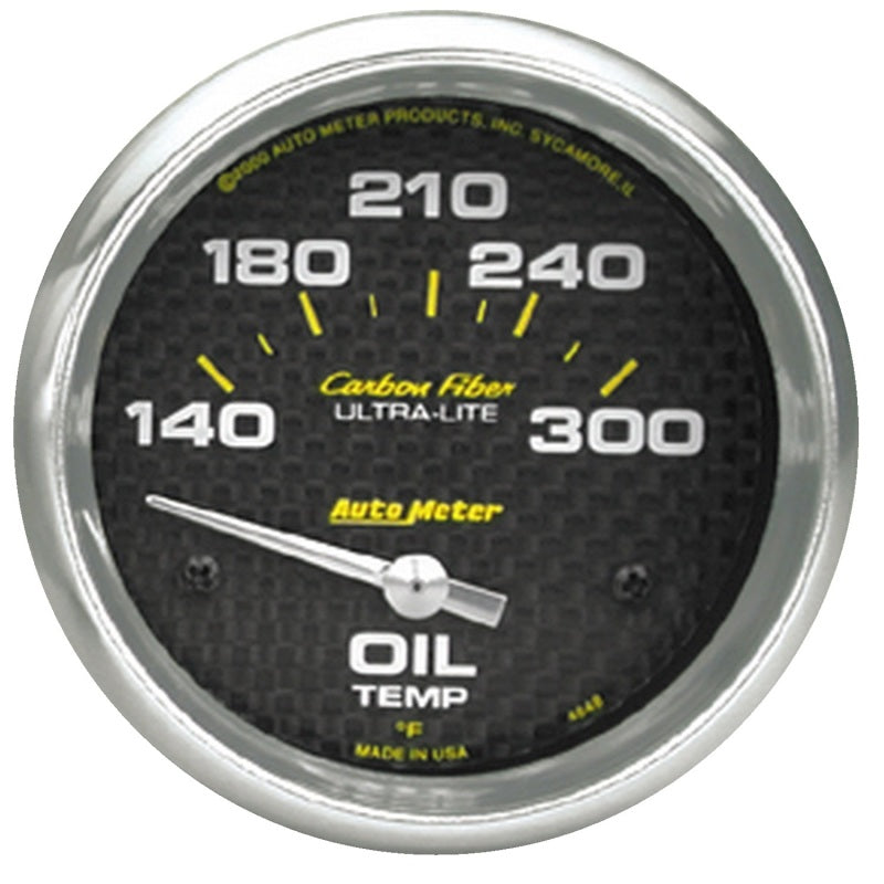 Autometer Carbon Fiber Oil Temp 66.7mm 2 5/8in Short Sweep Electronic 300 Deg F Temperature Gauge - Burkken Auto Parts