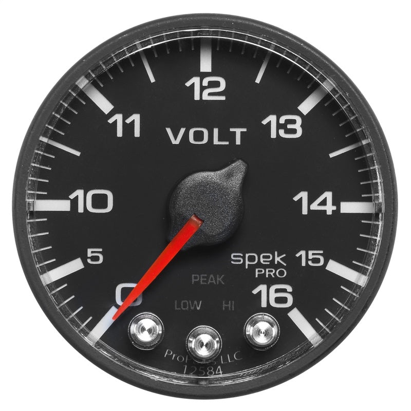 AutoMeter Gauge Voltmeter 2-1/16in. 16V Stepper Motor W/Peak & Warn Blk/Blk Spek-Pro - Burkken Auto Parts