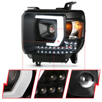 ANZO 2014-2015 GMC Sierra 1500HD Projector Plank Style Headlight Black W/ DRL - Burkken Auto Parts