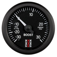 Autometer Stack 52mm -30INHG to +30 PSI (Incl T-Fitting) Pro Stepper Motor Boost Press Gauge - Black - Burkken Auto Parts