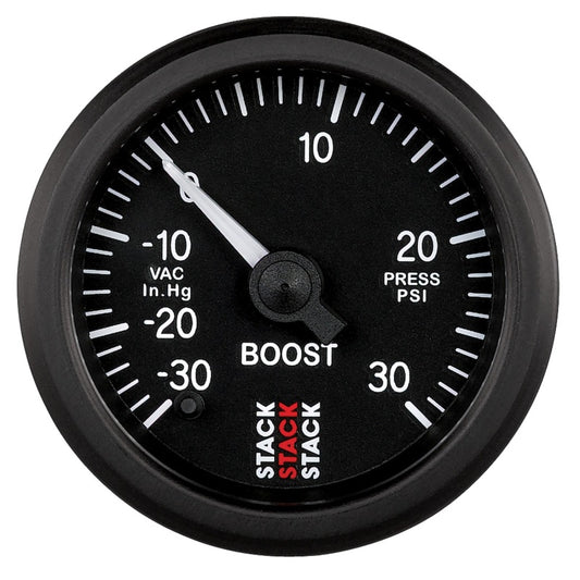 Autometer Stack 52mm -30INHG to +30 PSI (Incl T-Fitting) Pro Stepper Motor Boost Press Gauge - Black - Burkken Auto Parts