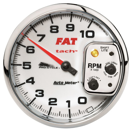 Autometer Pro-Cycle Gauge Tach 5in 10K Rpm Shift- Lite 2&4 Cylinder White Fat Tach - Burkken Auto Parts