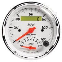AutoMeter Gauge Tach/Speedo 3-3/8in. 120MPH & 8K RPM Elec. Program. Arctic White - Burkken Auto Parts