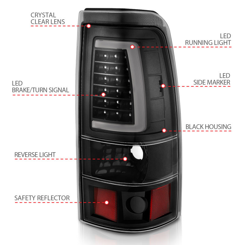 ANZO 2003-2006 Chevy Silverado 1500 LED Taillights Plank Style Black w/Clear Lens - Burkken Auto Parts