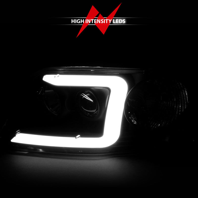 ANZO 1997-2003 Ford F-150 Projector Headlights w/ Light Bar Black Housing - Burkken Auto Parts