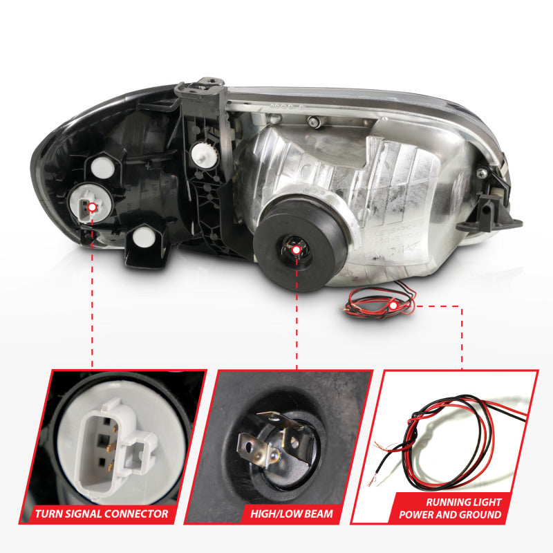 ANZO 00-04 Toyota Tundra (Reg/Acc Cab Only) Crystal Headlights w/Lgt Bar Chrome w/Corner Lights 2pc - Burkken Auto Parts
