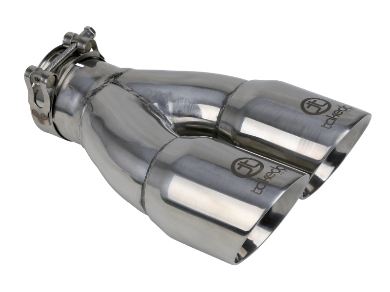 aFe Takeda 2.5in 304 Stainless Steel Clamp-on Exhaust Tip 2.5in Inlet 3in Dual Outlet - Polished - Burkken Auto Parts