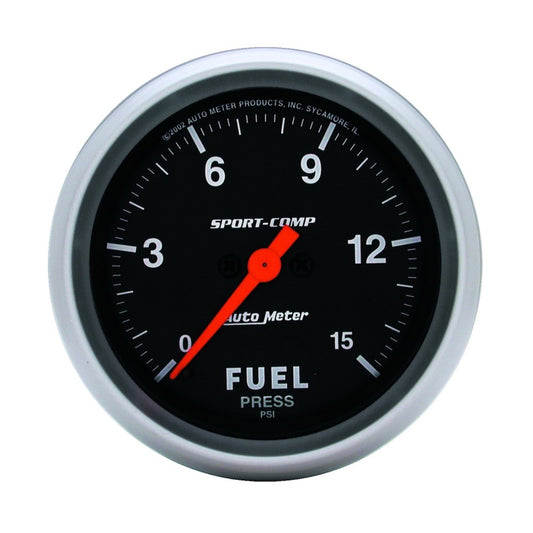 AutoMeter Gauge Fuel Pressure 2-5/8in. 15PSI Digital Stepper Motor Sport-Comp - Burkken Auto Parts