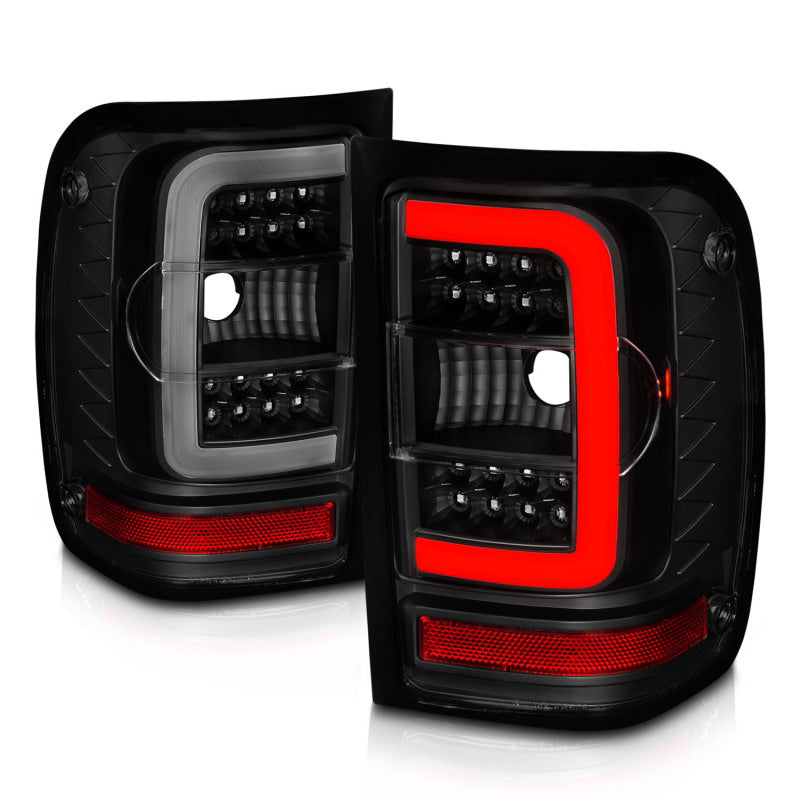 ANZO 01-11 Ford Ranger LED Taillights - Black Housing w/ Smoke Lens & Light Bar - Burkken Auto Parts