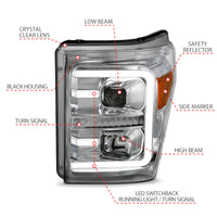 ANZO 11-16 Ford F-250/F-350/F-450 Projector Headlights w/ Plank Style Switchback Chrome w/Amber - Burkken Auto Parts