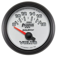 Autometer Phantom II 52.4mm Short Sweep Electronic 8-18 Volts Voltmeter Gauge - Burkken Auto Parts