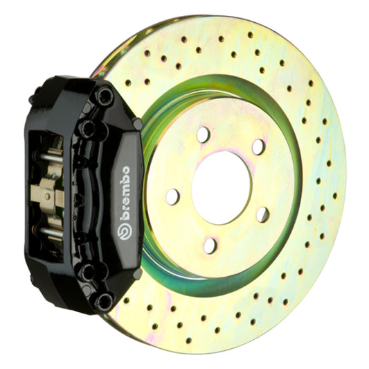 Brembo 12-19 Fiat 500 Pop/Sport/Abarth Fr GT BBK 4Pist Cast 2pc 28 5x28 1pc Rotor Drilled-Black - Burkken Auto Parts