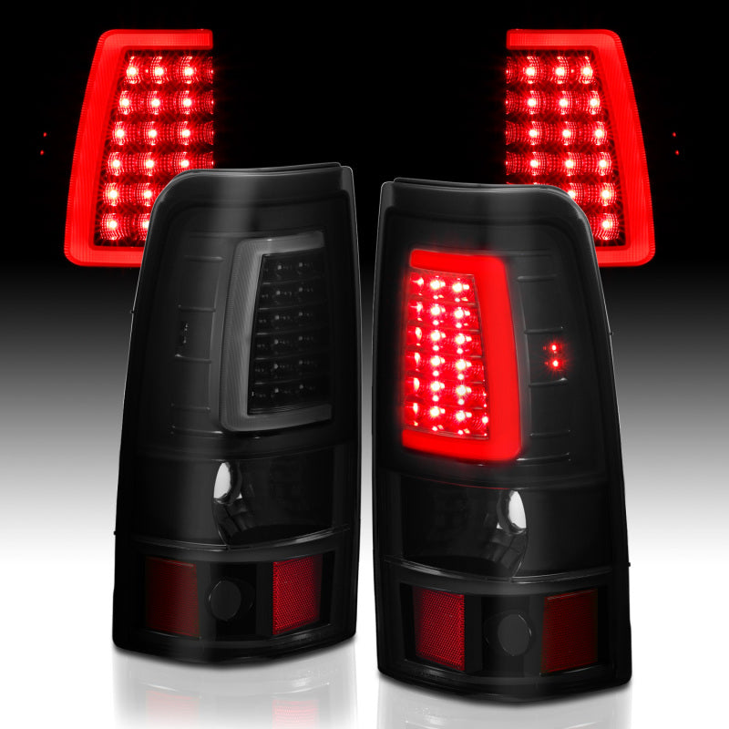 ANZO 1999-2002 Chevy Silverado 1500 LED Taillights Plank Style Black w/Smoke Lens - Burkken Auto Parts