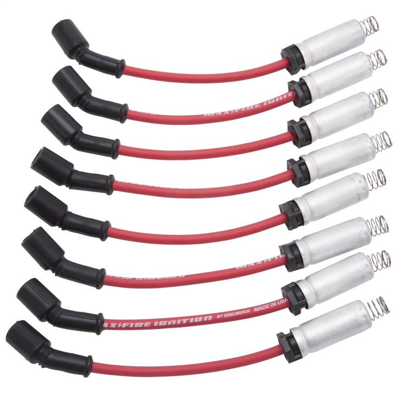 Edelbrock Spark Plug Wire Set LS Truck w/ Metal Sleeves 99-15 50 Ohm Resistance Red Wire (Set of 8) - Burkken Auto Parts