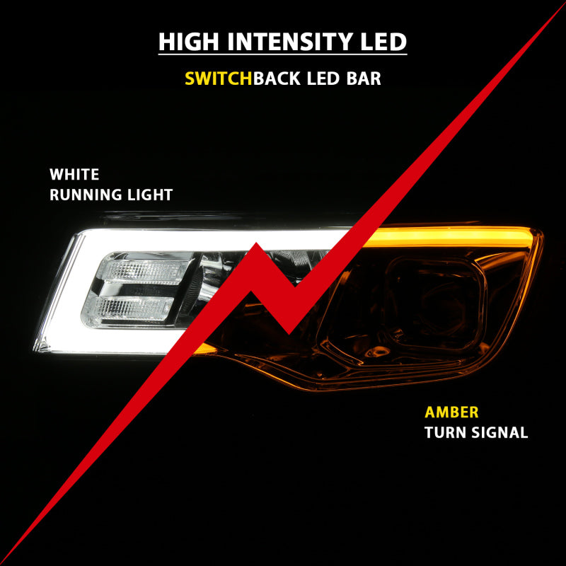 ANZO 2017-2018 Jeep Grand Cherokee Projector Headlights w/ Plank Style Switchback - Chrome w/ Amber - Burkken Auto Parts
