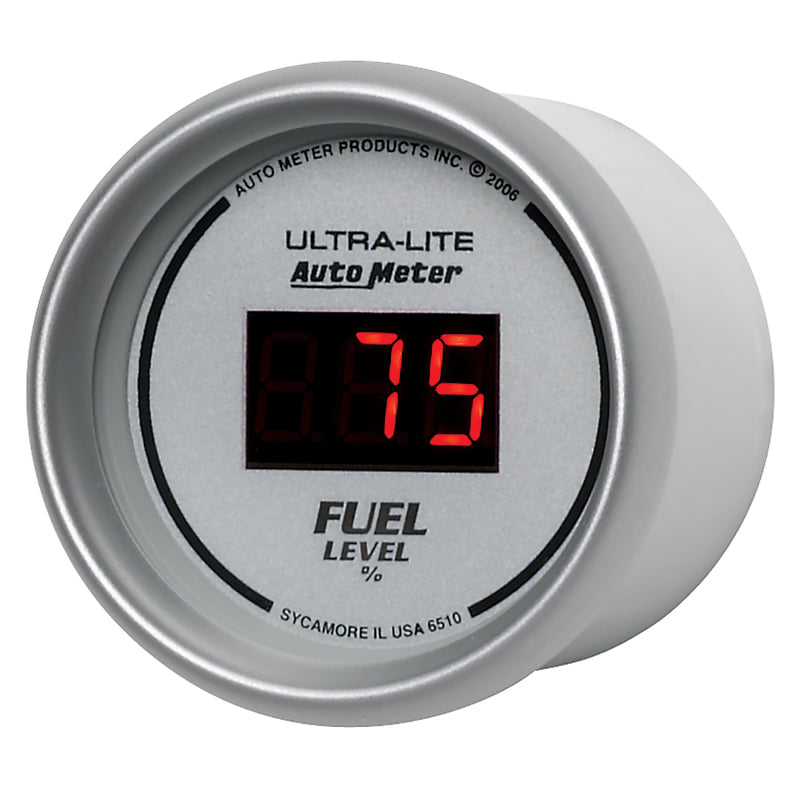 Autometer Ultra-Lite Digital 2-1/16in 0-280 OHM Silver Dial w/ Red LED Programmable Fuel Level Gage - Burkken Auto Parts