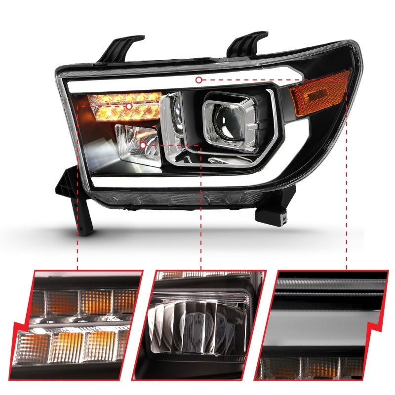ANZO 2007-2014 Toyota Tundra Projector Light Bar H.L Black Amber(Led High Beam) (Halogen Version) - Burkken Auto Parts