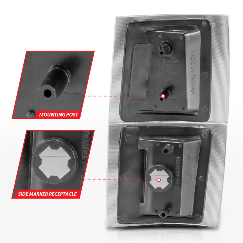 ANZO 1994-1998 Chevrolet Blazer Corner Lights Black Housing Clear Lens w/ Amber Reflector - Burkken Auto Parts
