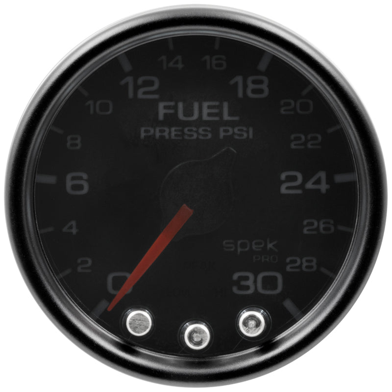 Autometer Spek-Pro Gauge Fuel Press 2 1/16in 30psi Stepper Motor W/Peak & Warn Blk/Smoke/Blk - Burkken Auto Parts