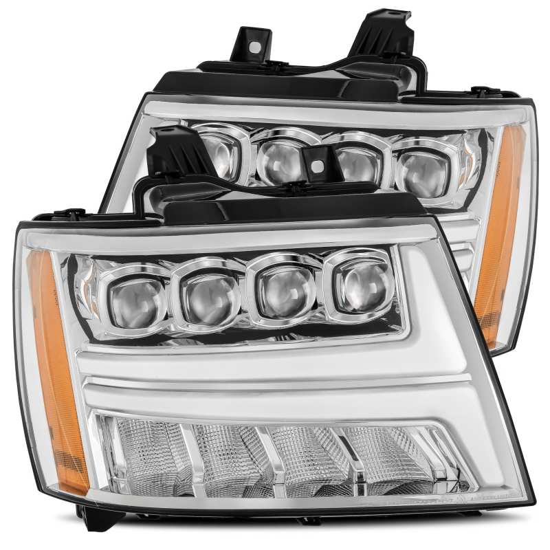 AlphaRex 07-13 Chevy Avalanche NOVA LED Proj Headlights Plank Style Design Chrome w/Activ Light/DRL - Burkken Auto Parts