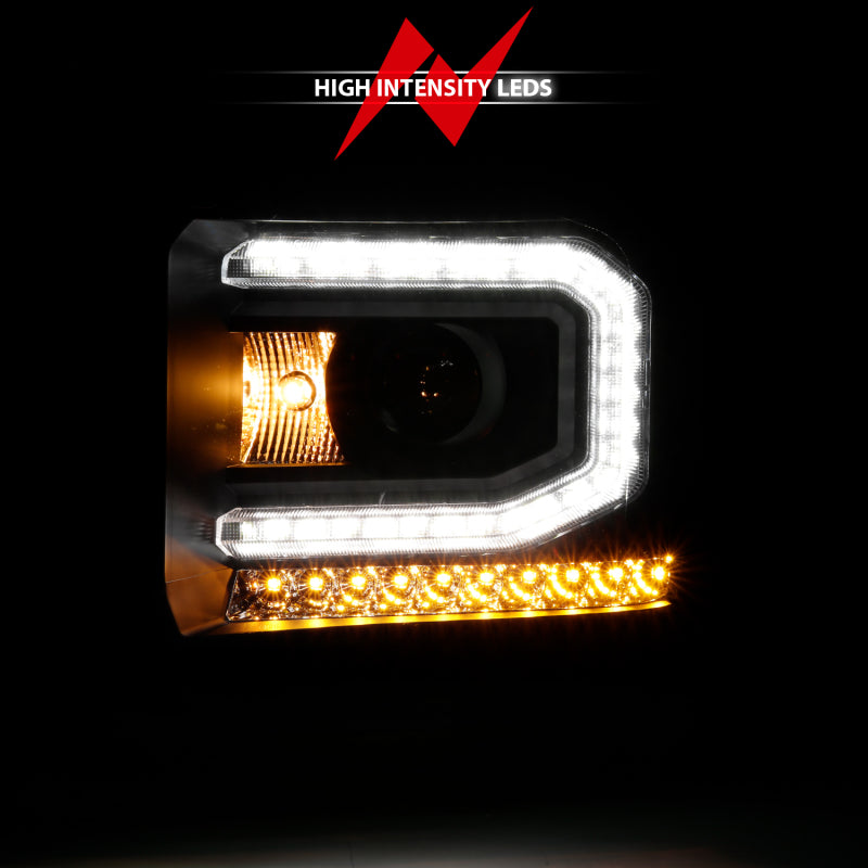 ANZO 2016-2019 GMC Sierra 1500 Projector Headlight Plank Style Black w/ Sequential Amber Signal - Burkken Auto Parts