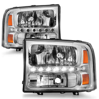 ANZO 2000-2004 Ford Excursion Crystal Headlights Chrome w/ LED 1pc - Burkken Auto Parts
