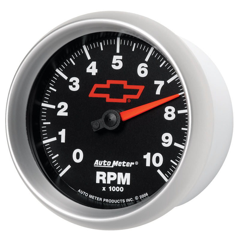 AutoMeter Gauge Tachometer 3-3/8in. 10K RPM In-Dash Chevy Red Bowtie Black - Burkken Auto Parts