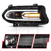 ANZO 2015-2018 Dodge Charger Projector Headlights Plank Style Black - Burkken Auto Parts