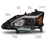 ANZO 13-15 Nissan Altima (w/o Factory HID Bulbs) Projector Headlights - w/ Light Bar Black Housing - Burkken Auto Parts