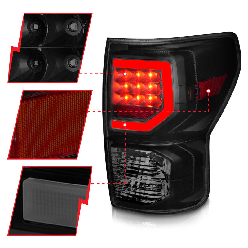 ANZO 07-11 Toyota Tundra Full LED Taillights Black Housing Smoke Lens G2 (w/C light Bars) - Burkken Auto Parts