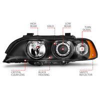 ANZO 1997-2001 BMW 5 Series Projector Headlights w/ Halo Black - Burkken Auto Parts