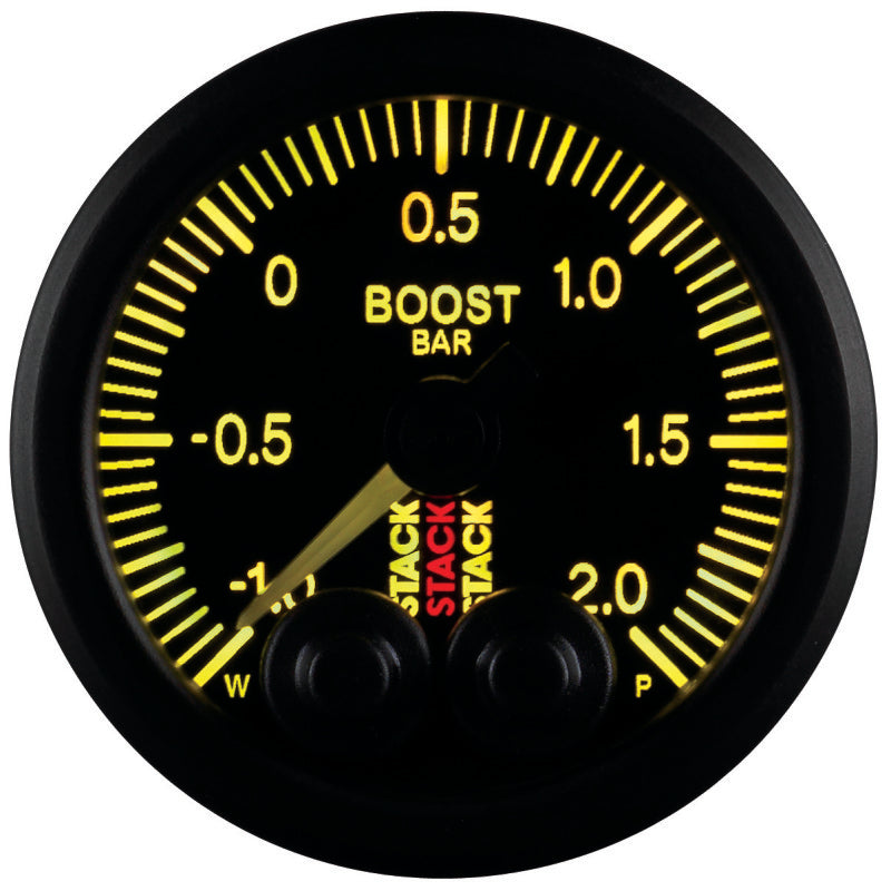 Autometer Stack 52mm -1 to +2 Bar (Incl T-Fitting) Pro-Control Boost Pressure Gauge - Black - Burkken Auto Parts
