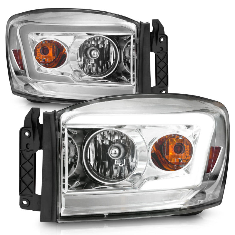 ANZO 06-09 Dodge RAM 1500/2500/3500 Headlights Chrome Housing/Clear Lens (w/ Light Bars) - Burkken Auto Parts