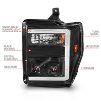 ANZO 08-10 Ford F-250 - F-550 Super Duty Projector Headlights w/ Light Bar Switchback Black Housing - Burkken Auto Parts