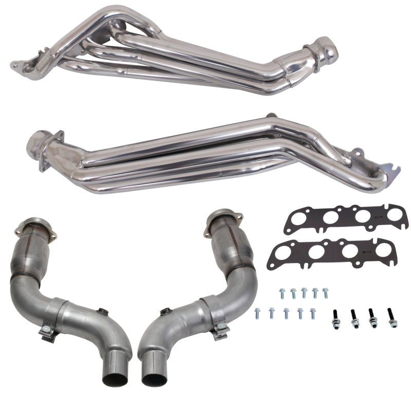 BBK 15-23 Ford Mustang GT 1-3/4 Long Tube Headers w/High Flow Catted Mid Pipe (Silver Ceramic) - Burkken Auto Parts