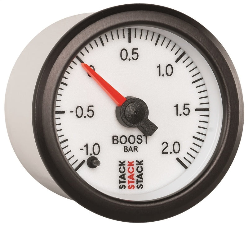 Autometer Stack 52mm -1 to +2 Bar (Incl T-Fitting) Pro Stepper Motor Boost Pressure Gauge - White - Burkken Auto Parts