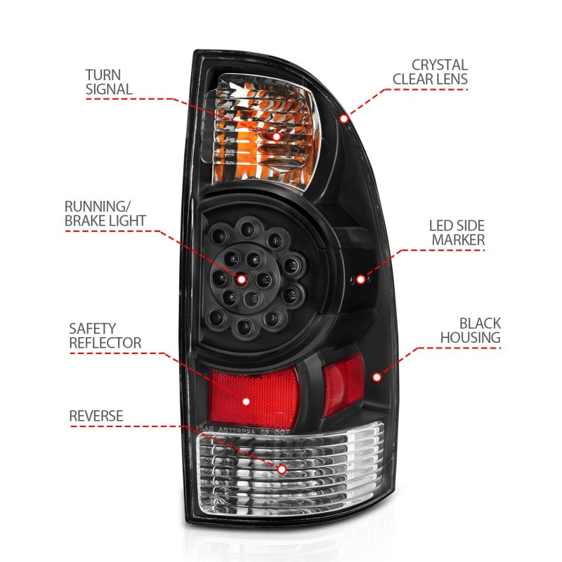 ANZO 2005-2015 Toyota Tacoma LED Taillights Black - Burkken Auto Parts