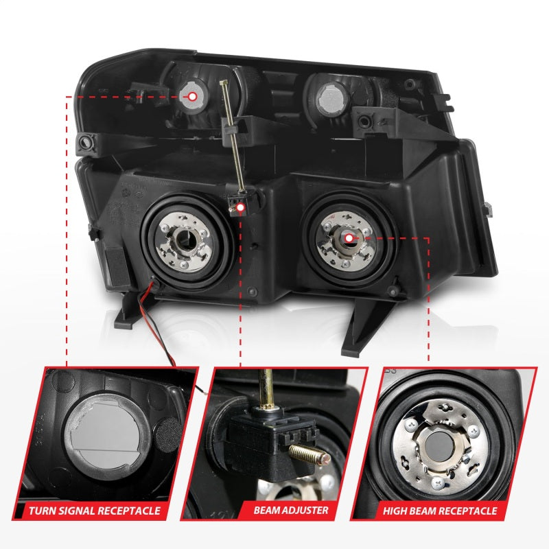 ANZO 04-12 GM Colorado/Canyon/I-Series Crystal Headlights - w/ Light Bar Black Housing 4pcs - Burkken Auto Parts