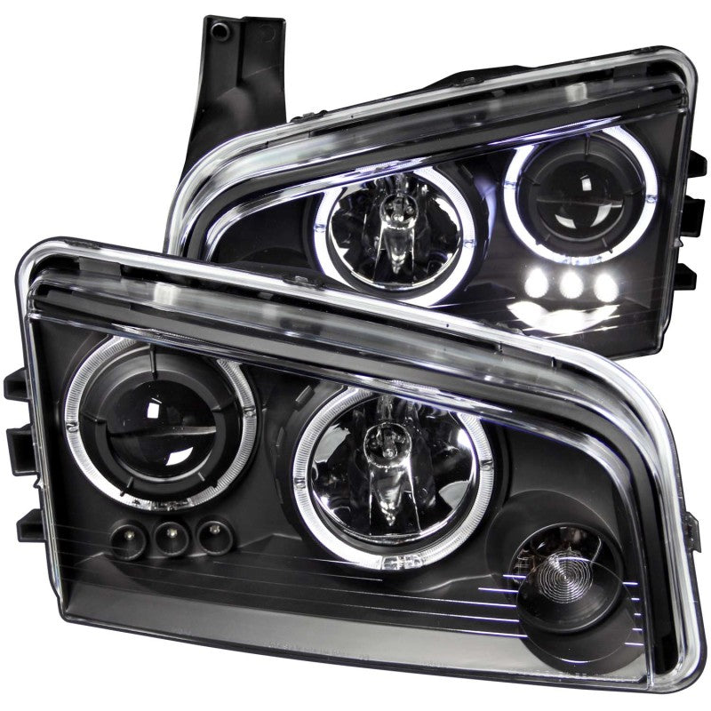 ANZO 2006-2010 Dodge Charger Projector Headlights w/ Halo Black - Burkken Auto Parts
