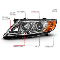 ANZO 2011-2013 Kia Optima Projector Headlights w/ Halo Chrome (CCFL) - Burkken Auto Parts