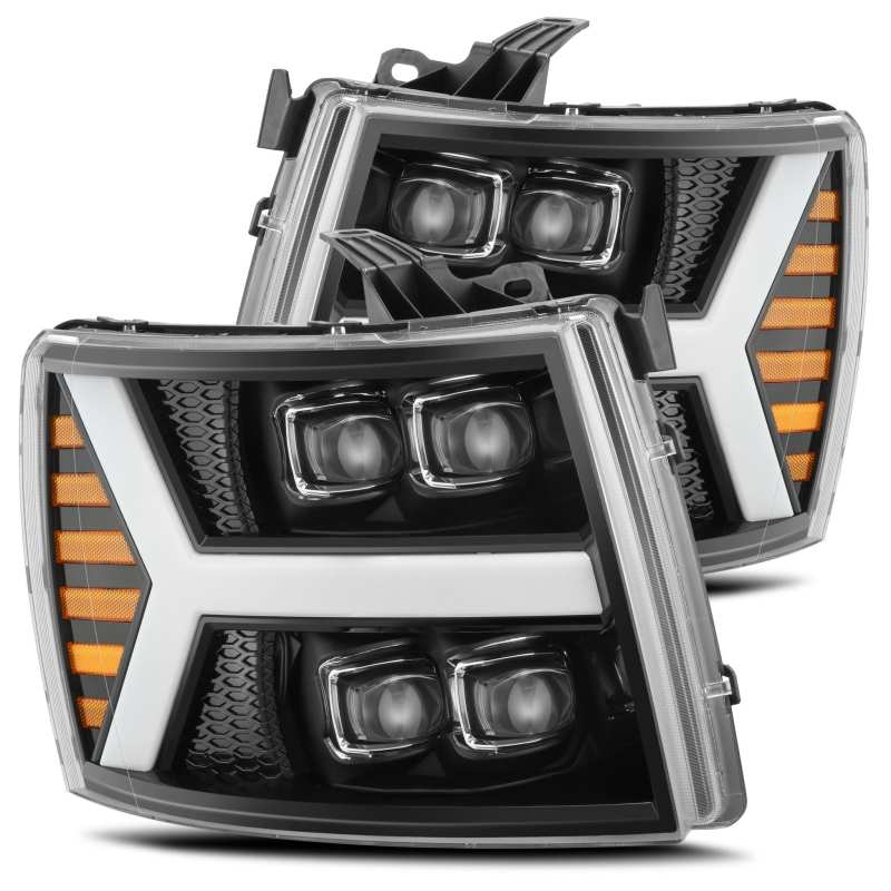 AlphaRex 07-13 Chevy 1500HD(NewBody) NOVA LED Proj Headlight Plank Sty Glos Blk w/Activ Lite/Seq Sig - Burkken Auto Parts