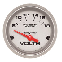 Autometer Voltmeter 2-1/16in 18V Electric Marine Silver Ultra-Lite Gauge - Burkken Auto Parts
