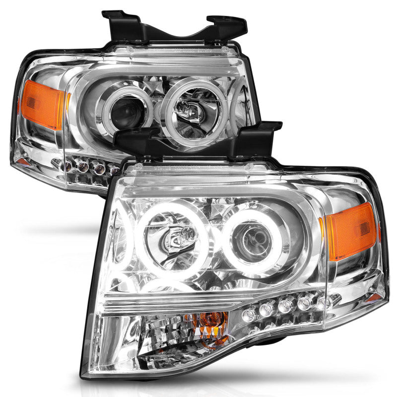 ANZO 2007-2014 Ford Expedition Projector Headlights Chrome - Burkken Auto Parts